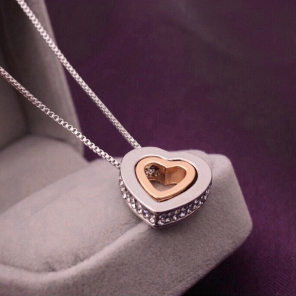 Women's Two-Tone Heart Pendant Necklace - Rose Gold & Silver